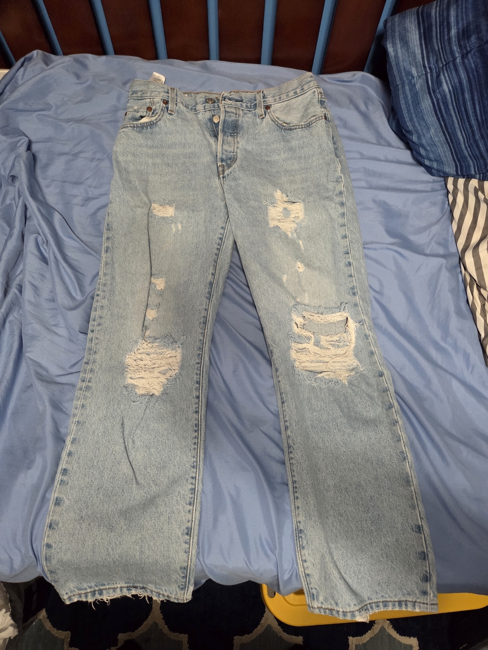 Levi's Light Blue Distressed Ripped Wide-Leg Jeans Size 29x30